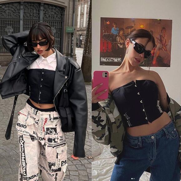 WITH JEAN NWT Fasten Corset Top in Black Size M - Picture 5 of 16